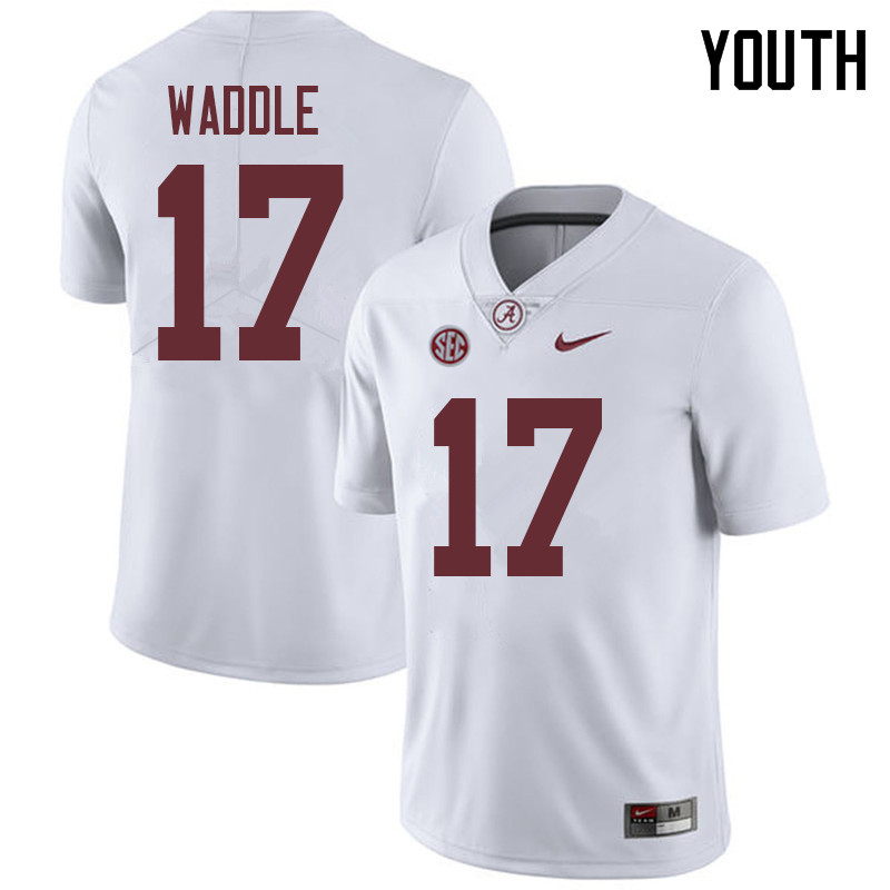 Youth #17 Jaylen Waddle Alabama Crimson Tide College Football Jerseys Sale-White